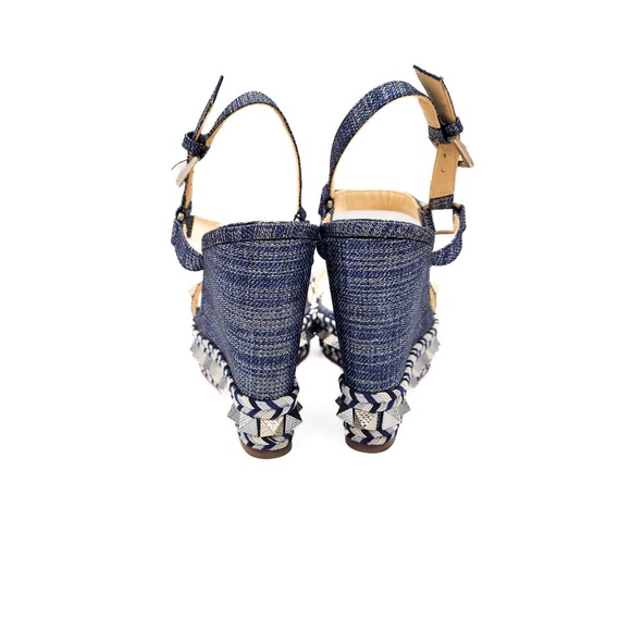 Christian Louboutin Metallic Denim Silver Espadrille Platform Sandals EU 39 - Picture 6 of 9